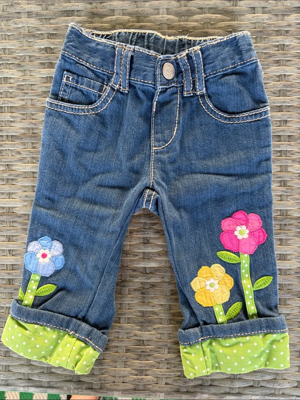 Vintage Gymboree Showers Of Flowers Denim Jeans 2012 Size 6-12 months
